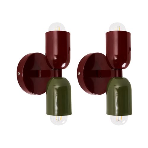 Lot De 2 Lampes Murales Topi Métal Rouge/vert