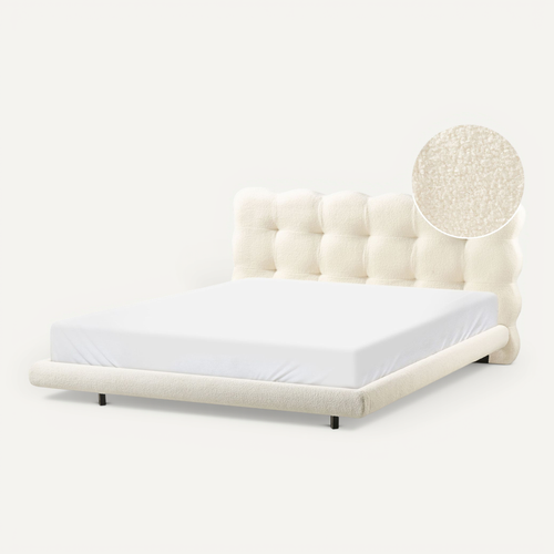 Lit Avec Sommier Bouclé Soulisse 160 X 200 Cm Blanc Cassé
