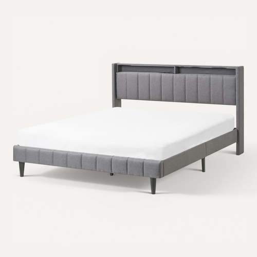 Lit Avec LED Tissu Beaulieu 160 X 200 Cm Avec Rangement Avec Port USB Gris Foncé