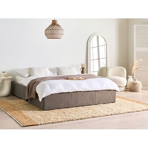 Lit Ottoman Sans Tête De Lit Bouclé Dinan 160 X 200 Cm Taupe