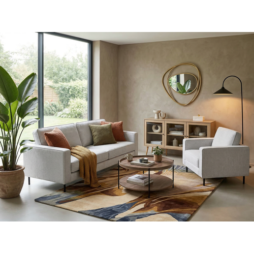 Ensemble De Salon 4 Places Savalen Tissu Gris Clair