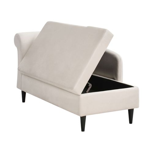 Chaise Longue Côté Gauche Luiro Velours Beige Avec Rangement