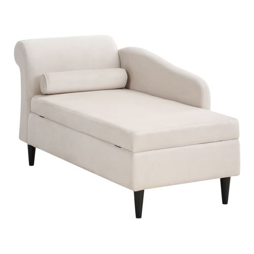 Chaise Longue Côté Gauche Luiro Velours Beige Avec Rangement