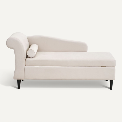 Chaise Longue Côté Gauche Luiro Velours Beige Avec Rangement
