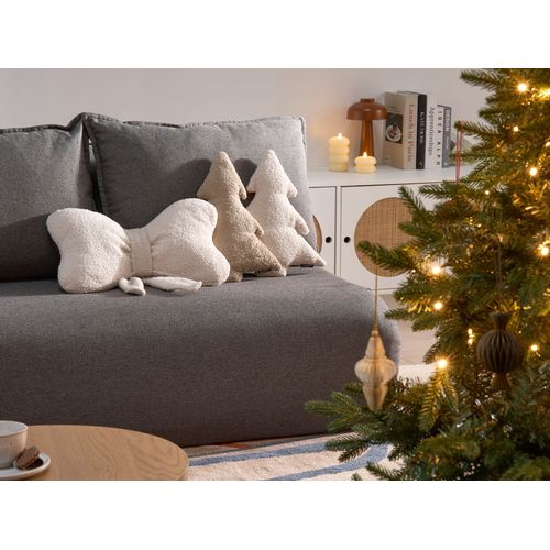 Lot De 3 Coussins Décoratifs Winterland Bouclé 30 X 35 Cm 45 X 25 Cm Beige Clair Motif De Noël