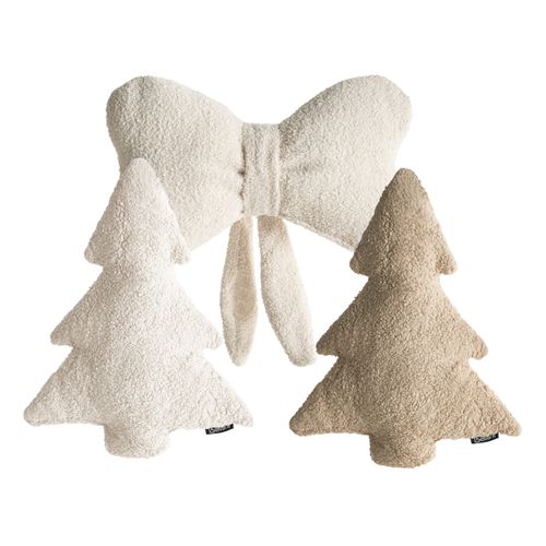 Lot De 3 Coussins Décoratifs Winterland Bouclé 30 X 35 Cm 45 X 25 Cm Beige Clair Motif De Noël