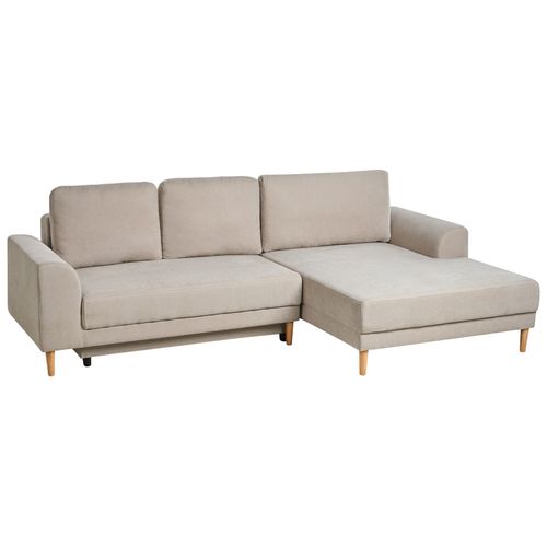 Canapé-lit D'angle 3 Places Nuborg Tissu Chenille Beige Clair Côté Gauche