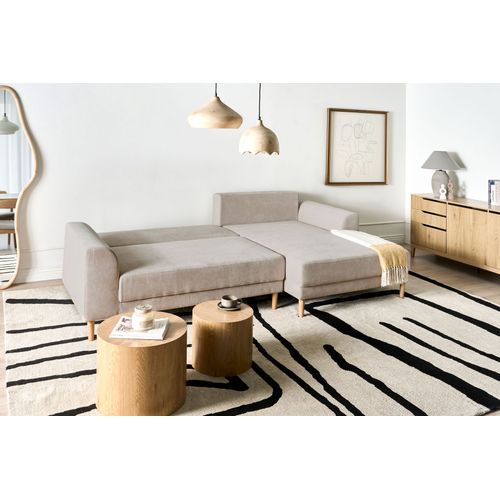 Canapé-lit D'angle 3 Places Nuborg Tissu Chenille Beige Clair Côté Gauche