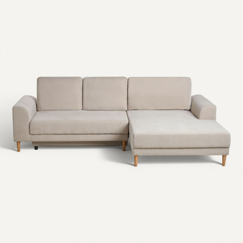 Canapé-lit D'angle 3 Places Nuborg Tissu Chenille Beige Clair Côté Gauche