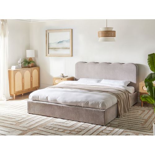 Lit Pouf Tissu Chenille Nanterre 180 X 200 Cm Taupe