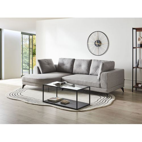 Canapé D'angle 3 Places Marum Lin Synthétique Gris Côté Droit