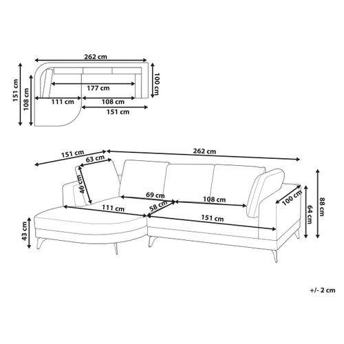Canapé D'angle 3 Places Marum Lin Synthétique Gris Côté Droit