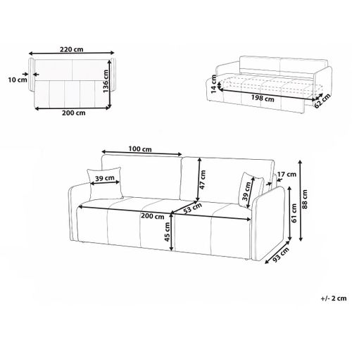 Canapé-lit 3 Places Egge Velours Rouge Bordeaux