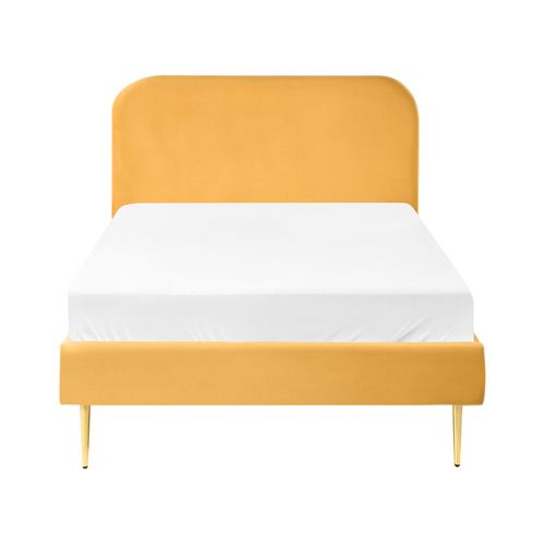 Lit Avec Sommier Velours Flayat 120 X 200 Cm Jaune