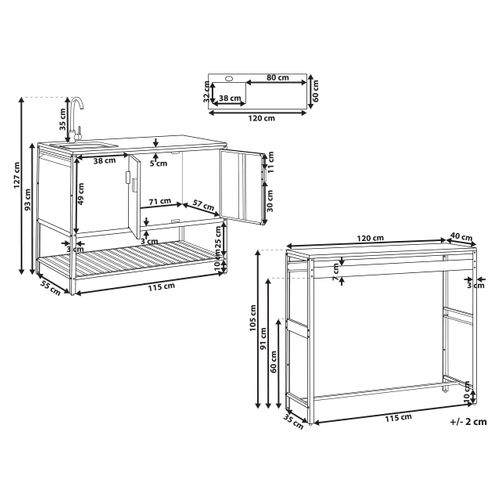 Cuisine D'extérieur 2 Pièces Avec évier Maenza Métal Blanc