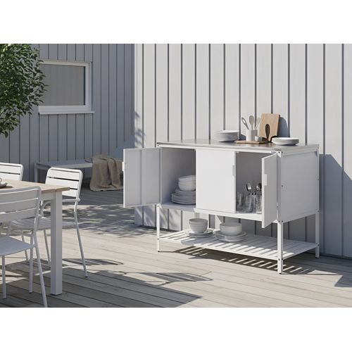 Ensemble De Cuisine D'extérieur 2 Pièces Avec Table De Bar Maenza Métal Blanc