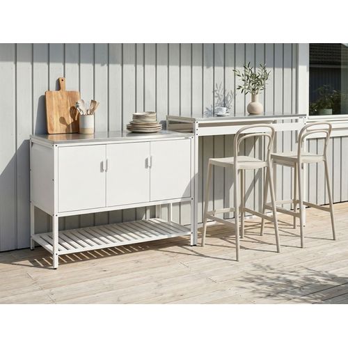 Ensemble De Cuisine D'extérieur 2 Pièces Avec Table De Bar Maenza Métal Blanc