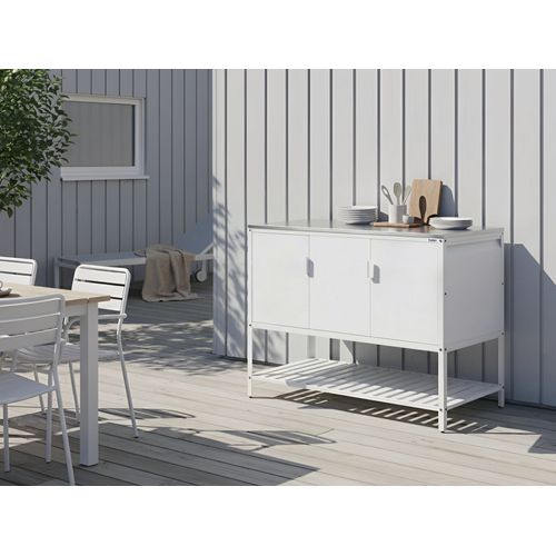 Ensemble De Cuisine D'extérieur 2 Pièces Avec Table De Bar Maenza Métal Blanc