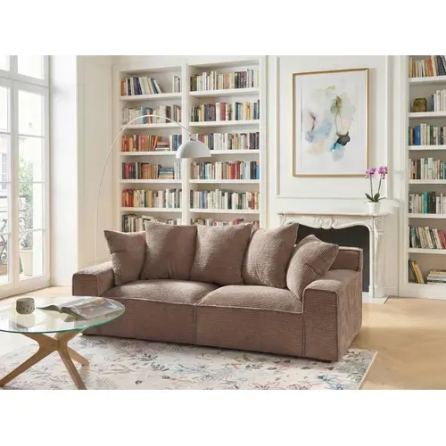 Canapé 3 Places Viskan Velours Côtelé Beige Sable
