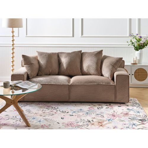 Canapé 3 Places Viskan Velours Côtelé Beige Sable