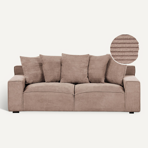 Canapé 3 Places Viskan Velours Côtelé Beige Sable