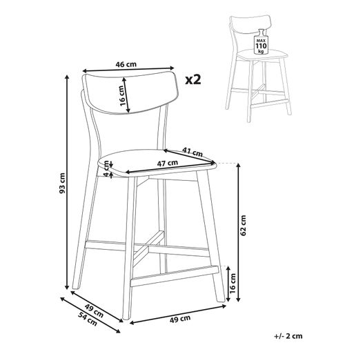 Lot De 2 Chaises De Bar Hope Bois Marron Clair/gris