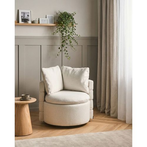 Fauteuil Pivotant Randers Avec Rangement Tissu Blanc Cassé