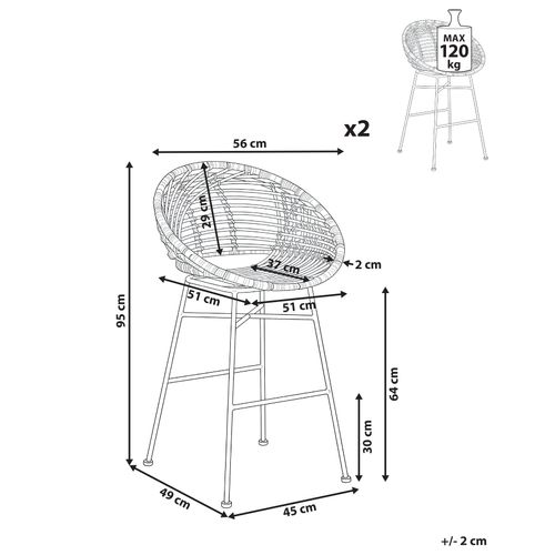 Lot De 2 Chaises De Bar Windom Rotin Marron