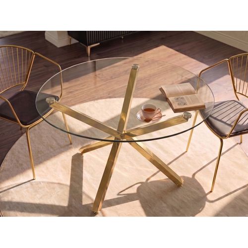 Table De Repas Butler Doré 110 Cm 110 Cm Verre De Sécurité