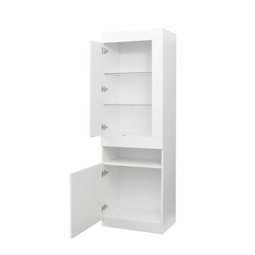 Vitrine 50x40x180 Cm Avec Étagères En Verre, LED, Compartiment Ouvert, En Panneaux Particules, Blanc