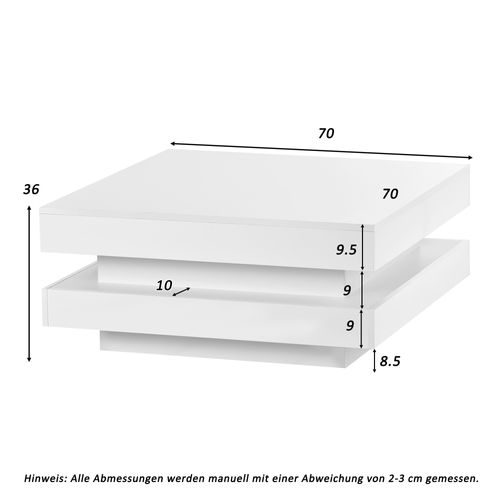 Table Basse 70x70x36 cm Moderne LED Bluetooth Panneau De Particules Blanc