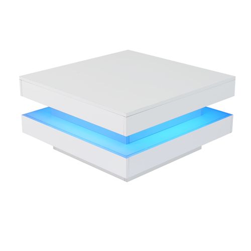 Table Basse 70x70x36 cm Moderne LED Bluetooth Panneau De Particules Blanc
