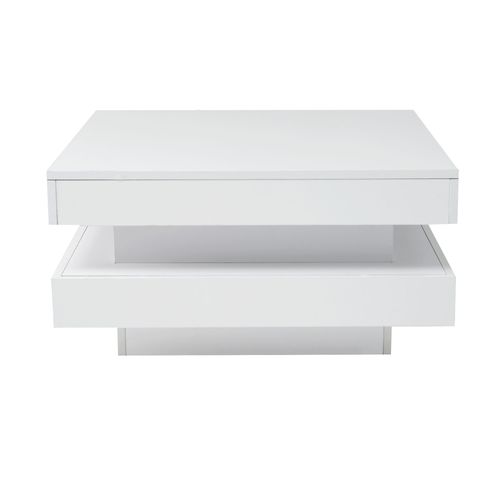 Table Basse 70x70x36 cm Moderne LED Bluetooth Panneau De Particules Blanc