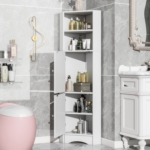 Colonne De Salle De Bain 36,5 X 36,5 X 155 Cm Avec 2 Portes, Plateau Réglable, Rangement, Blanche