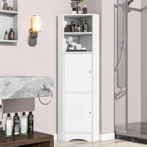 Colonne De Salle De Bain 36,5 X 36,5 X 155 Cm Avec 2 Portes, Plateau Réglable, Rangement, Blanche