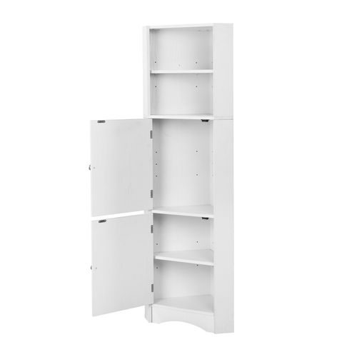 Colonne De Salle De Bain 36,5 X 36,5 X 155 Cm Avec 2 Portes, Plateau Réglable, Rangement, Blanche