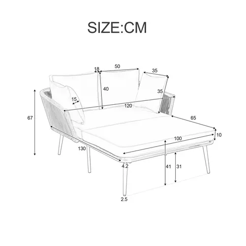 Canapé De Jardin 120x130x67 Cm, Mobilier De Terrasse Avec 2 Coussins Et 2 Oreillers, Tissu, Gris