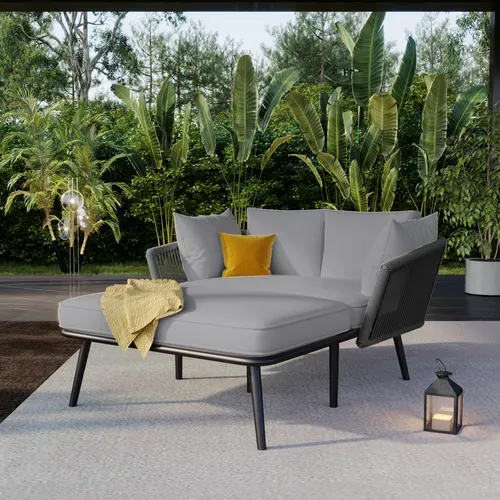 Canapé De Jardin 120x130x67 Cm, Mobilier De Terrasse Avec 2 Coussins Et 2 Oreillers, Tissu, Gris