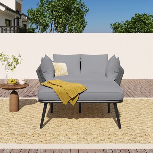 Canapé De Jardin 120x130x67 Cm, Mobilier De Terrasse Avec 2 Coussins Et 2 Oreillers, Tissu, Gris
