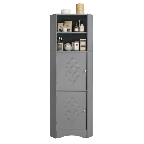 Colonne De Salle De Bain 36,5x36,5x155 Cm Avec 2 Portes, Plateau Réglable, Rangement, Gris Clair