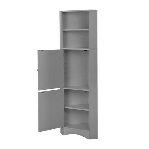 Colonne De Salle De Bain 36,5x36,5x155 Cm Avec 2 Portes, Plateau Réglable, Rangement, Gris Clair