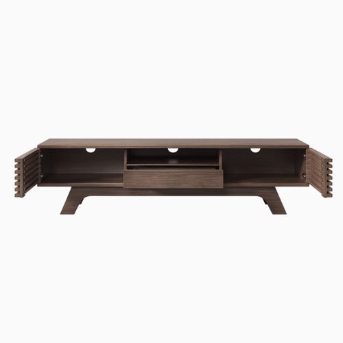 Meuble TV 150x35x44 Cm Avec 1 Tiroir, 2 Portes, Rangements Ouverts, Couleur Marron
