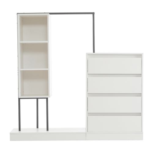 Armoire 140x40x135 Cm Avec 4 Tiroirs, Étagères Ouvertes, Tringle, En Panneaux De Particules, Blanc