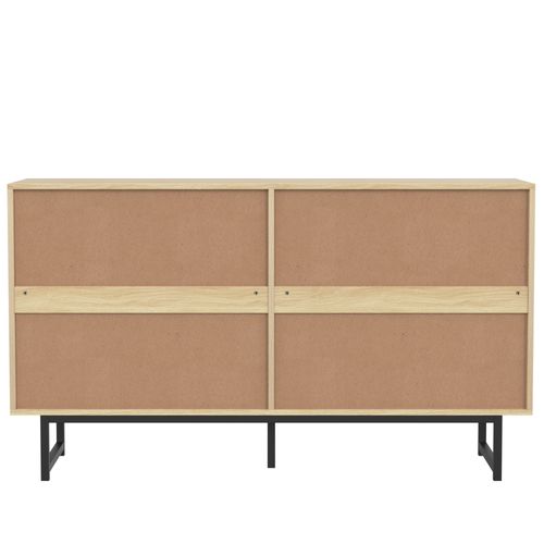Buffet 4 Portes Rotin 140x39.5x80 Cm, Design Moderne, Panneaux Particules, Couleur Bois
