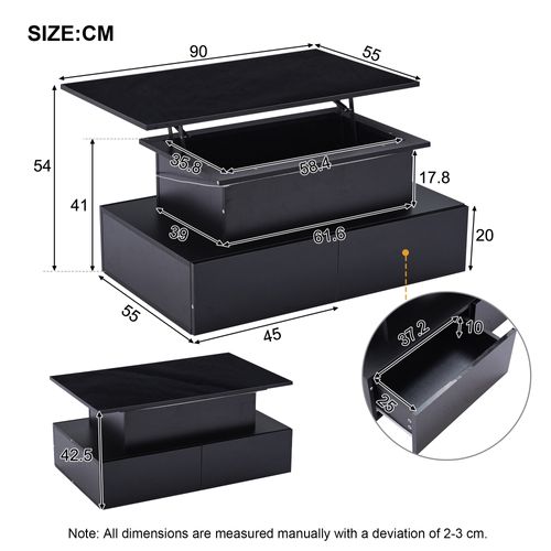 Table Basse 90x55x41cm Brillante LED coloré et 4 Tiroirs, Panneaux De Particules Noir