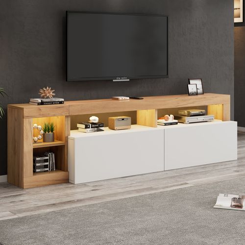 Meuble TV 184cm Pour Téléviseurs Jusqu'à 80" Avec Éclairage LED Et 2 Portes, Panneaux De Particules