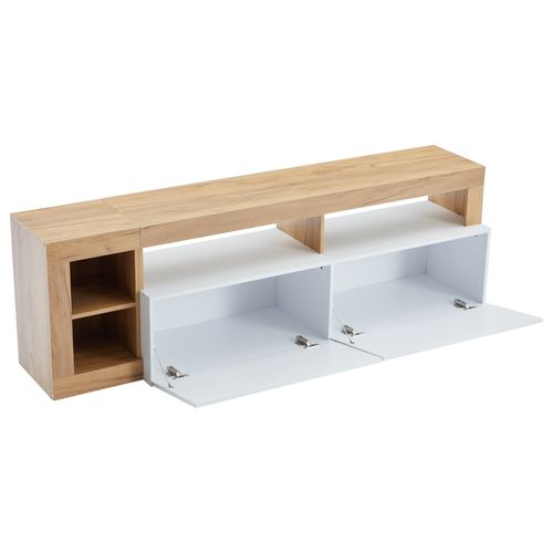 Meuble TV 184cm Pour Téléviseurs Jusqu'à 80" Avec Éclairage LED Et 2 Portes, Panneaux De Particules