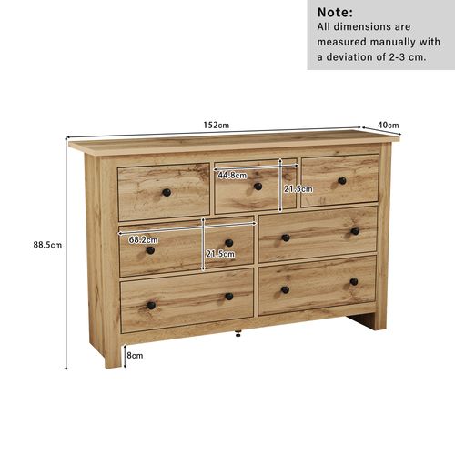 Commode Bois Salon 7 Tiroirs, Meuble De Rangement 152x40x89cm, Panneaux Particules