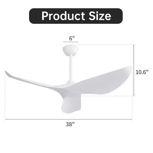 Ventilateur De Plafond De 38 Pouces Sans Lumière Avec 3 Pales Et Télécommande, Abs, Blanc