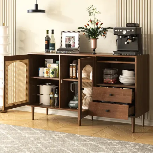 Buffet 130x40x75,5 Cm Avec 2 Tiroirs, 3 Portes, Étagères Réglables, Marron